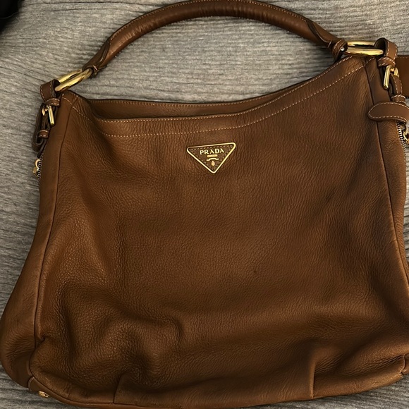 Prada Handbags - Prada Brown Leather Shoulder Bag - Classic Hobo
